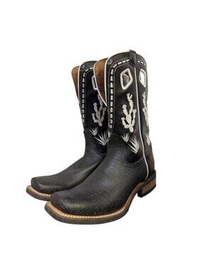 Nacona Western Cowboy Boots Black  Leather Square Toe Size 7.5